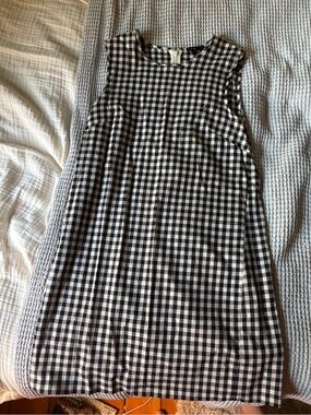Theory Black and White Gingham Sleeveless Shift Dress